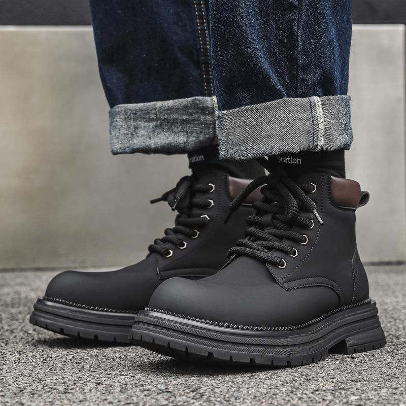 Big yellow boots autumn trendy men's shoes Martin boots retro tooling shoes high-top desert British style platform leather shoes 1681-J