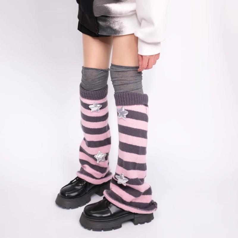 Polainas Punk para Mulheres Fofas Estrela Tricotadas Flare Longas para Botas com Meias Acima do Joelho Conjunto Roupa de Inverno Outono