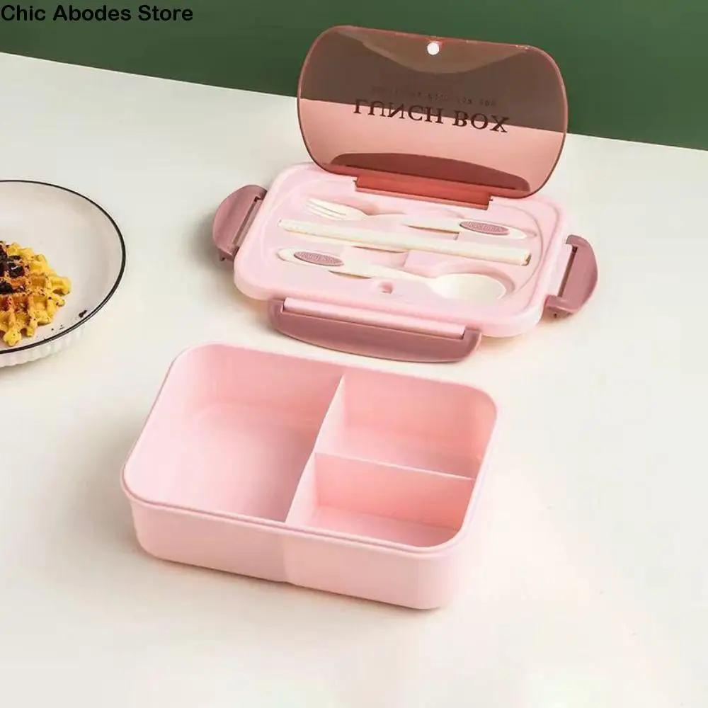 Boîte à lunch étudiante durable avec couverts, étanche, micro-ondable, récipient de stockage alimentaire rectangulaire 1200 ml, boîte de pique-nique, camping