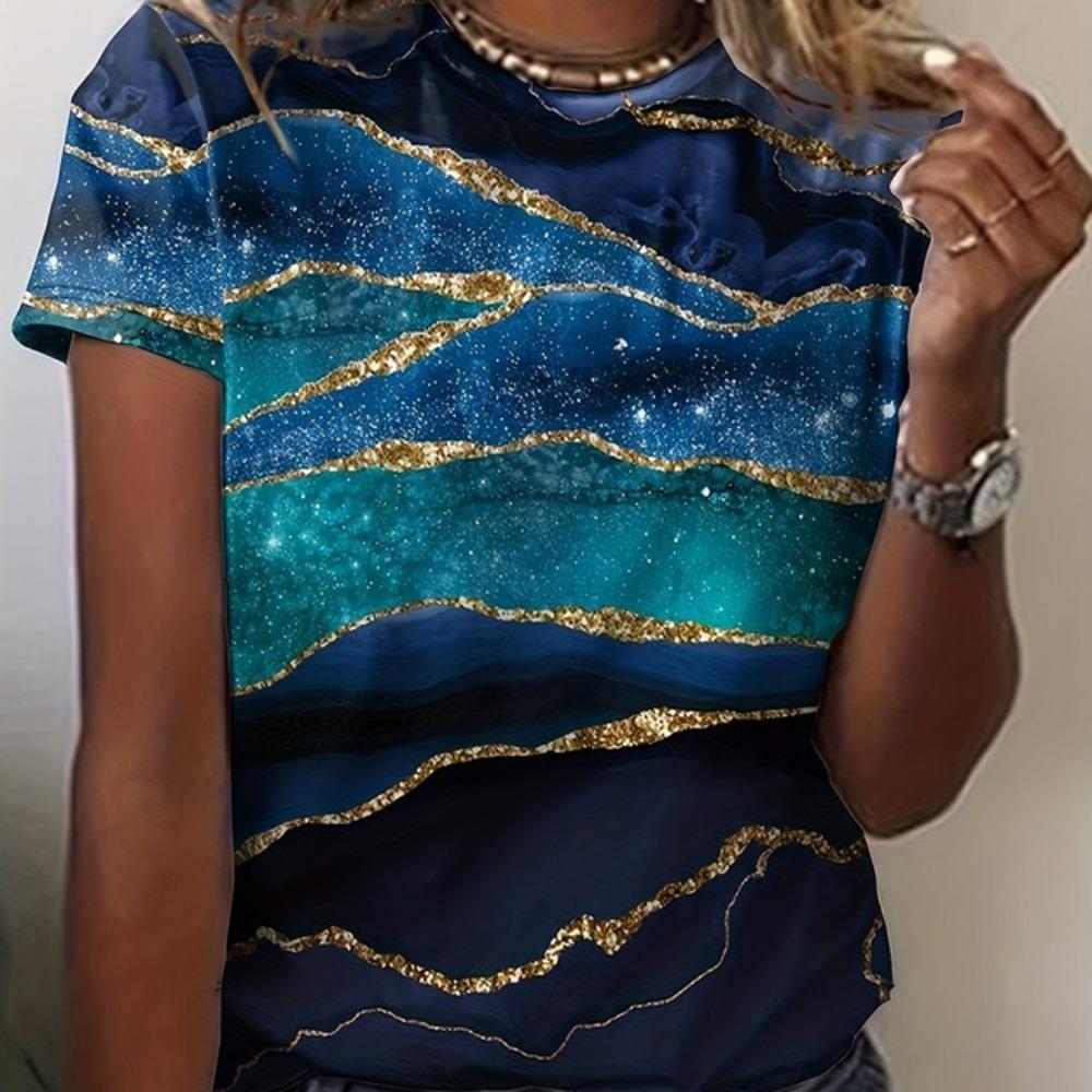 

Женская футболка для отпуска, повседневная одежда с круглым вырезом, свободная, с короткими рукавами, летняя модная одежда, футболка для вечеринок 6XL