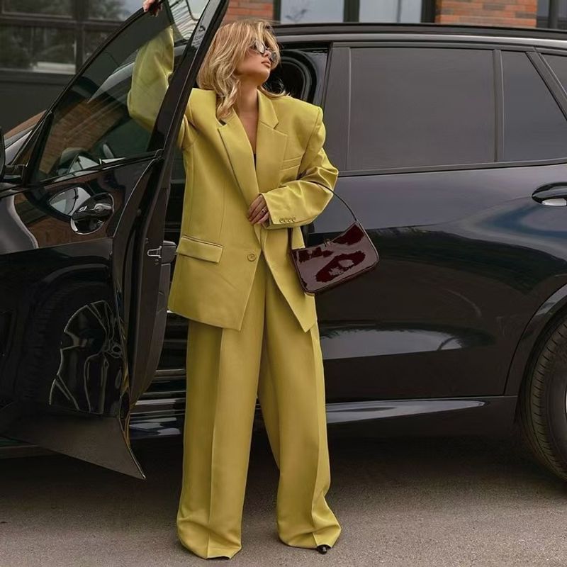 Western Style Fashion Loose Blazers Wide Leg Pants Set Suit and Wide Leg Pants Set