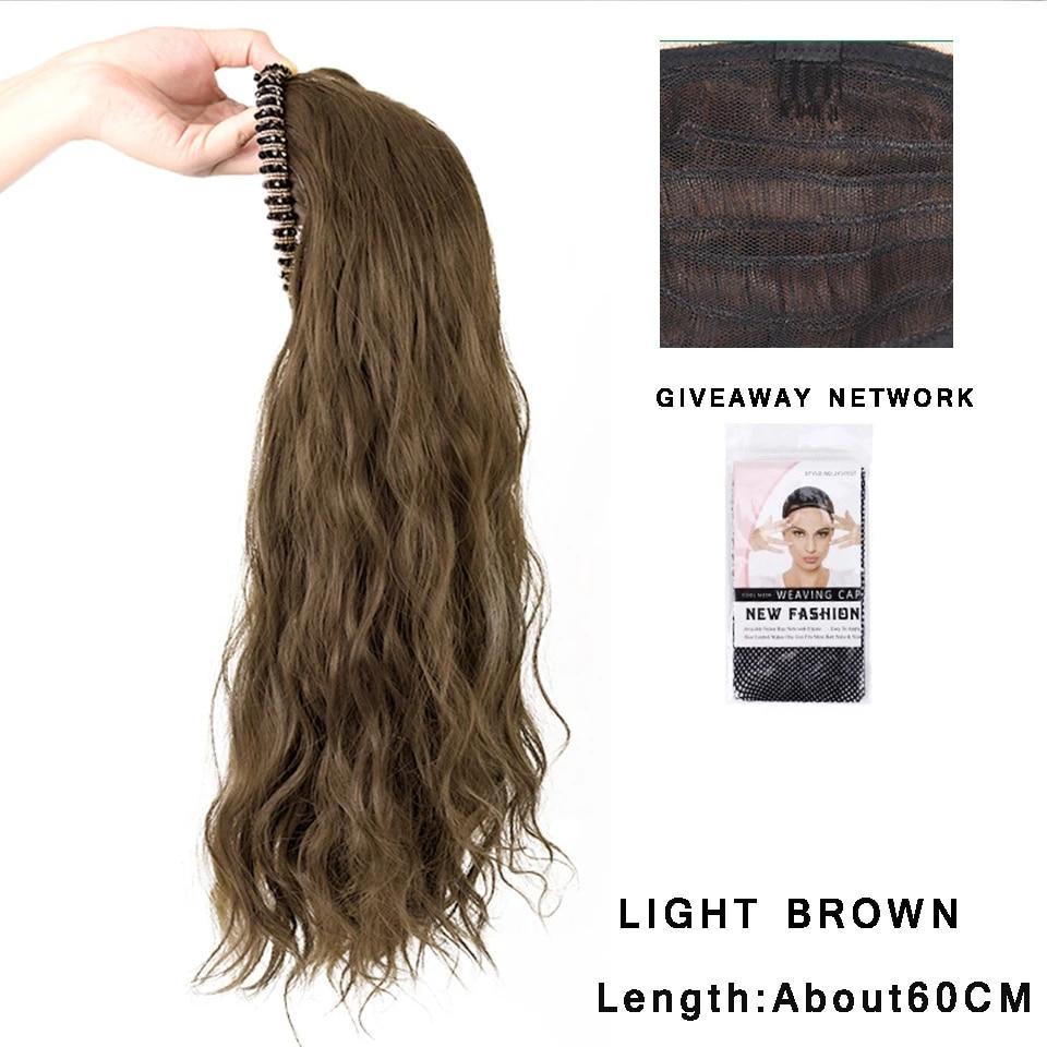 Synthetic Long Wavy Headband Wig Black Brown Women's With Twist Braid Hairband Accessories Natural Half Wig
