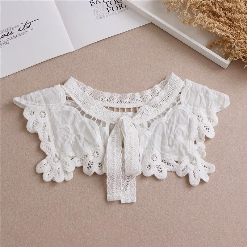 Lace Fake Collar Women Detachable Collars For Women False Collar Embroidery Floral Lolita Lapel Half Shirt Shawl Wrap Decoration