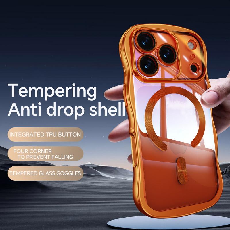 Plating Wavy Frame Magnetic Phone Case For iPhone 17 Pro Max 16 15 14 13 Electroplated Silicone Bumper Shockproof Clear Soft Cover