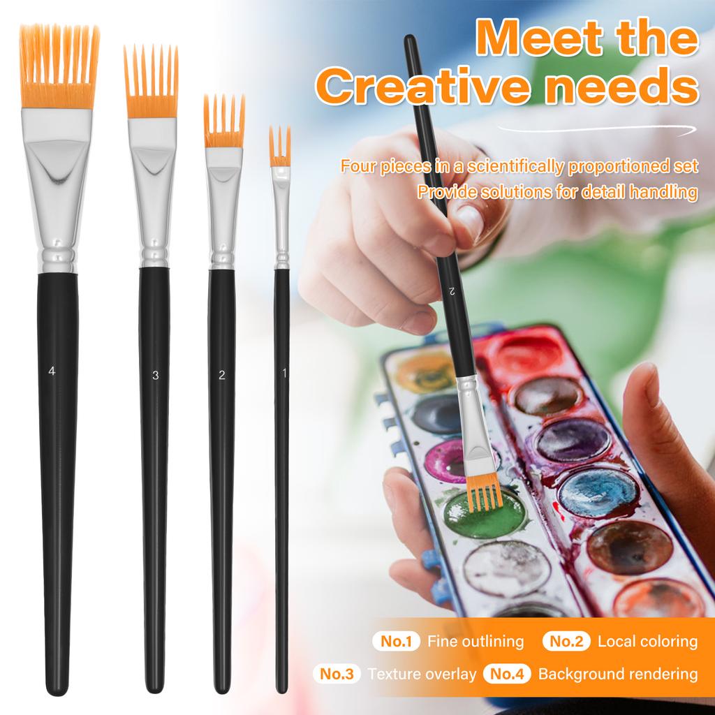 4 Pcs Artist Paint Brush Nylon Bristles Paint Brush Set Professional Flat Comb Painting Brushes Set for Watercolour Beginners