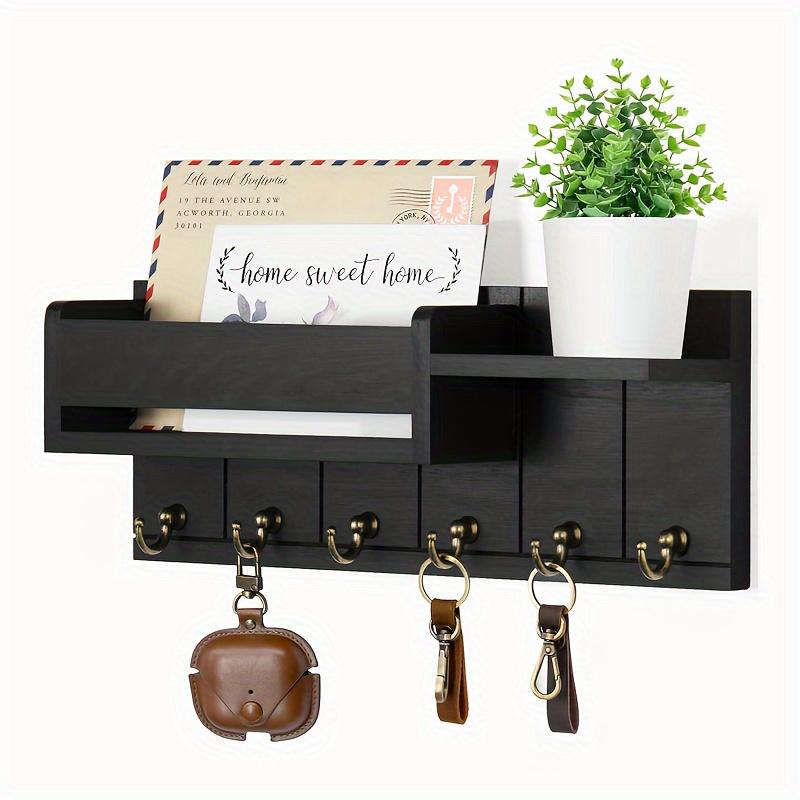 Wall Mounted Wooden Key Holder 1pc Shelf Hooks Home Organization Farmhouse Decor