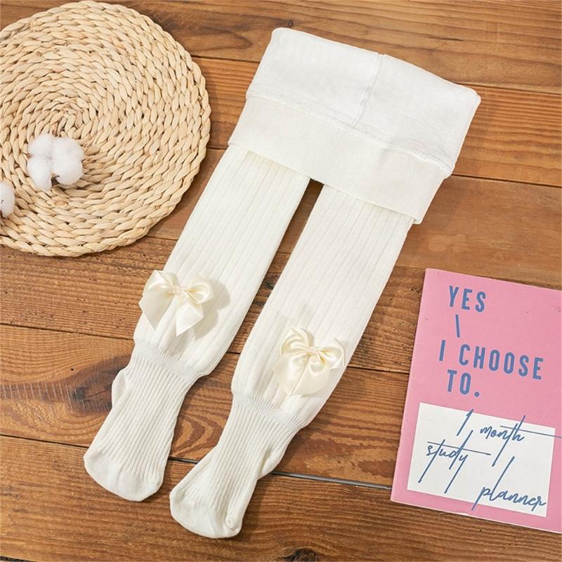 Baby Mädchen Strumpfhose Warm und Weich Kinder Thermo Leggings Einfarbig Schleifchen Dekor Strumpfhose für Kalte Jahreszeiten