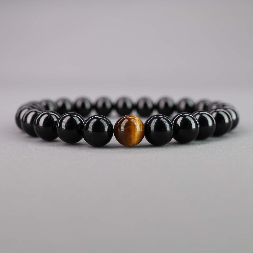 COAI Tiger Eye and Black Tourmaline Power Stone Bracelets for Increased Fortune and and Set of 2 Protection, Men's, Women's, Couples' Sizes,