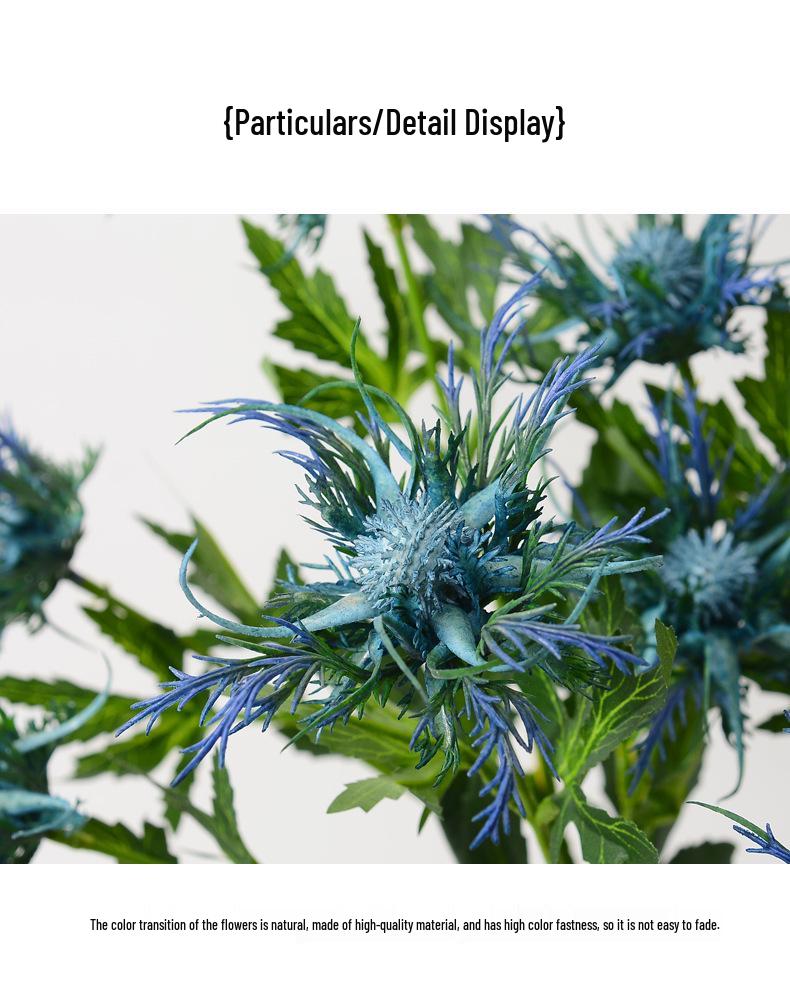 Eryngium 3-Head Artificial Flower for Wedding Decor and Home Arrangements
