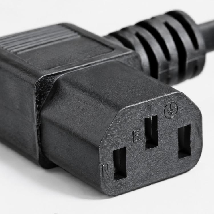 Spare Power Cord for Compatible Consumer Electronics, with a 3-Prong Male End and Left-Angle Three-Slot Female End for Near-Wall Cable Routing