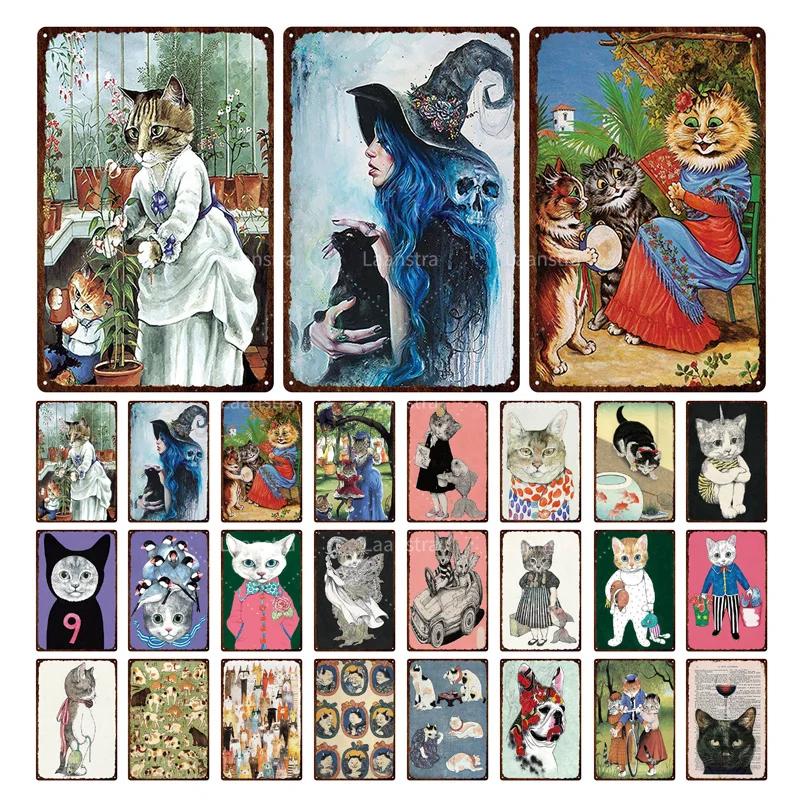 Cute Animal Funny Cat Metal Signs Vintage Metal Sign Painting Plate for Bar Club Pet Shop Decor Retro Poster Wall Decor Painting