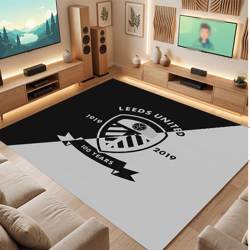 Leeds United Voetbal Print Kristalfluweel Tapijt, Comfortabel Waterabsorberend Antislip Binnen Vloerkleed
