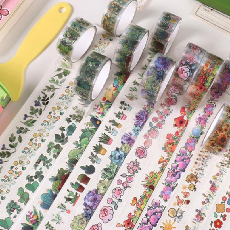 12 Rollen Blumendrahtband 15mmX2M Dekoband Ästhetisches PET-Band für Scrapbooking Journal Notizbuch Album Handyverpackung