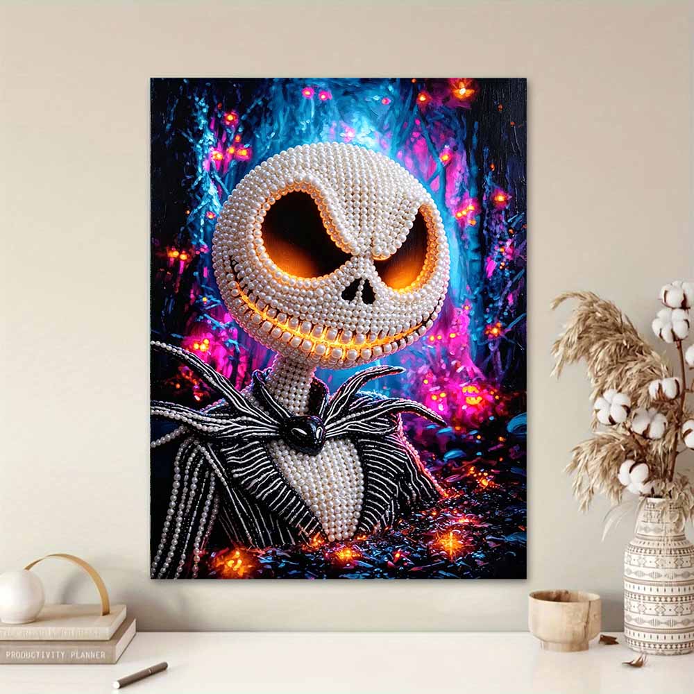 Frameless Pearl Bead Painting Kit Nightmare Skeleton Character Design DIY Handmade Craft Canvas for Home Wall Decor Gift Idea