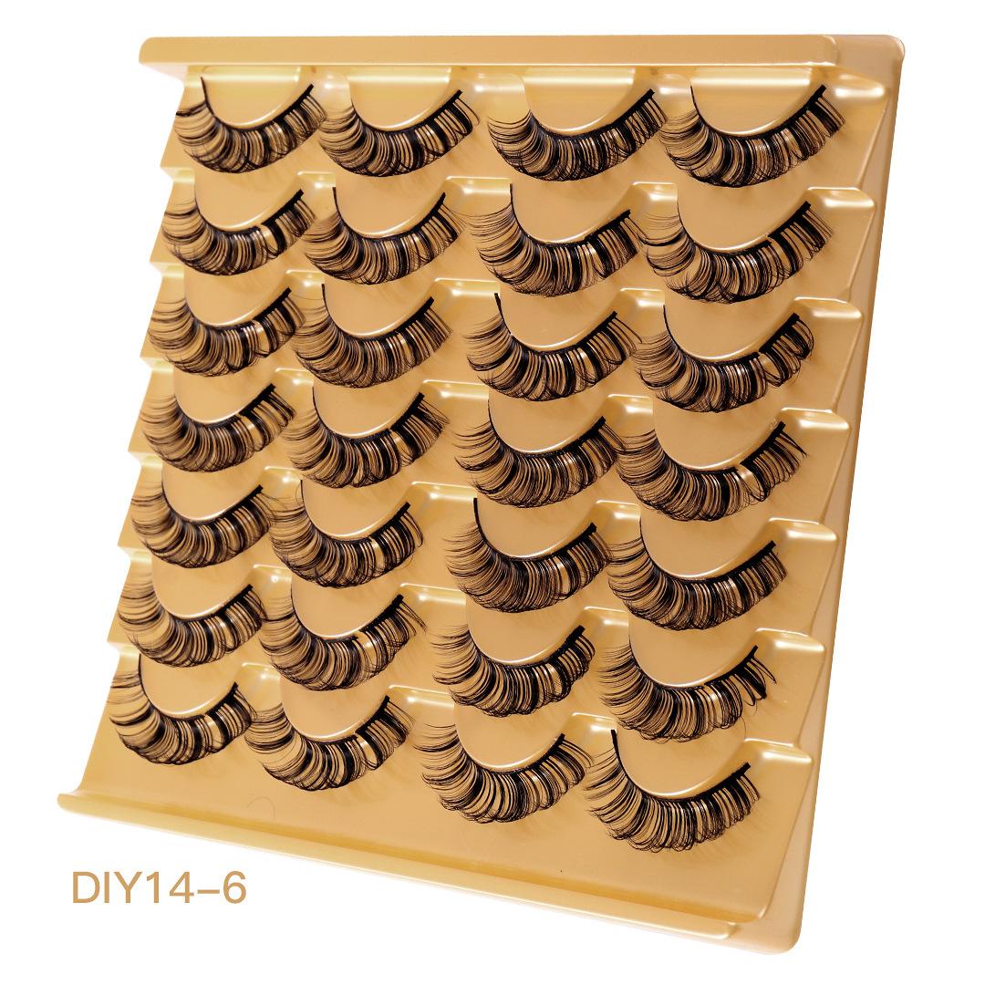 

14 пар накладных ресниц из химического волокна, разделенных на сегменты, завитые и густые для имитации натуральных ресниц