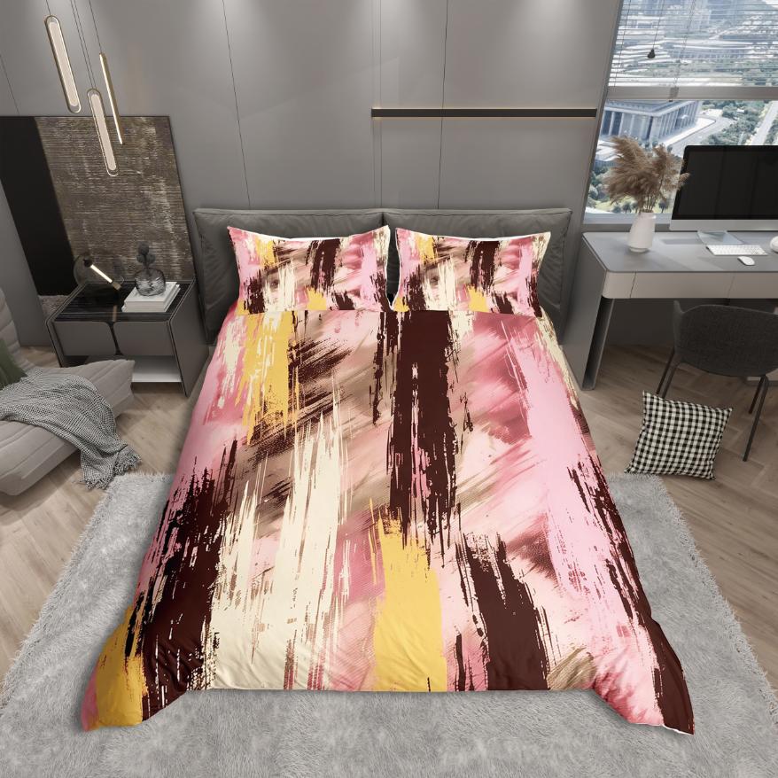 Comforter Homewish Modern Abstract Art Pink Orange Stripes Geometric Bedding Set Oil Printing Reversible Decor