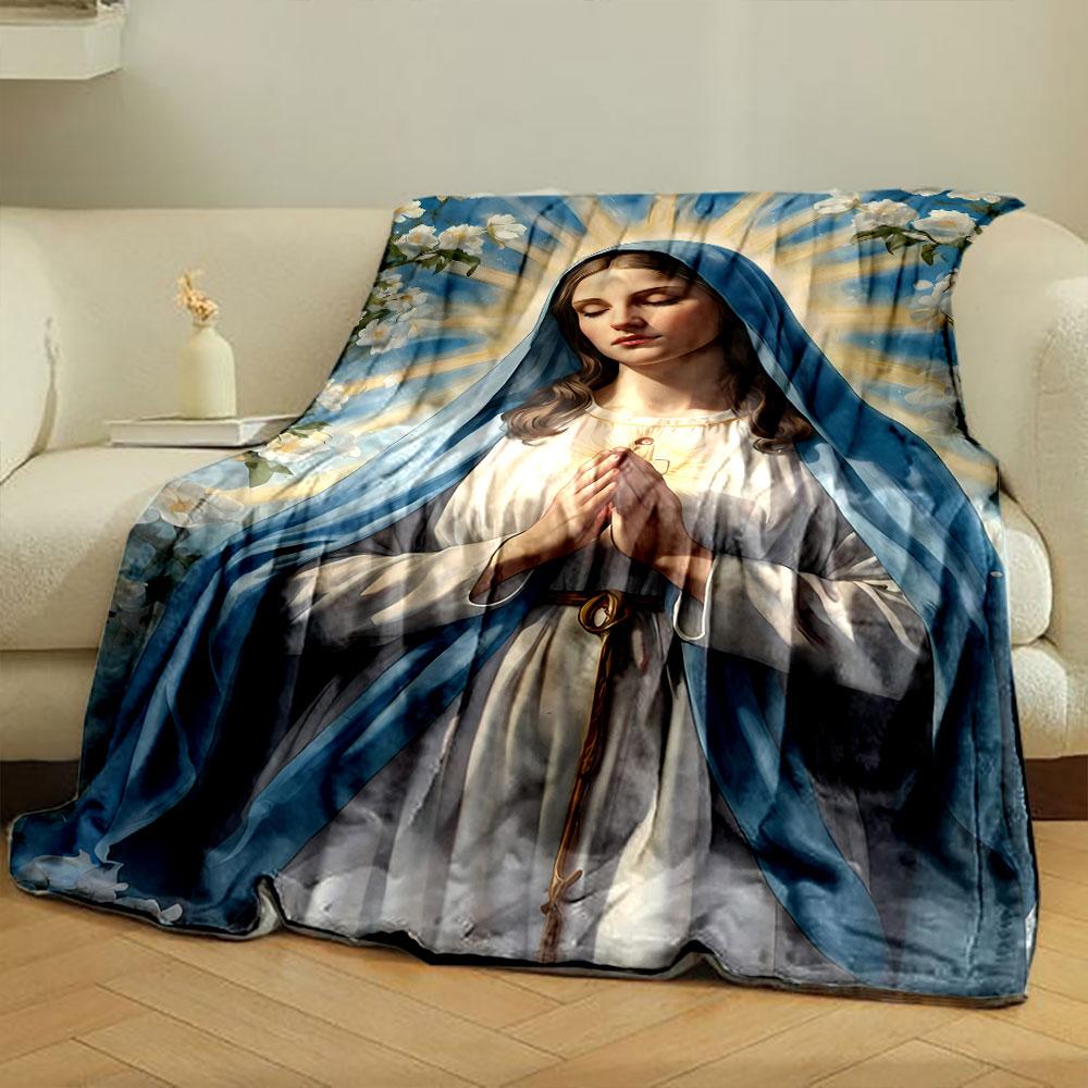 Blessed Virgin Mary Prayer Floral Blanket  Printed Blanket for Living Room Bed Couch lunch break Soft Cozy Blanket for Friend's festival Gift