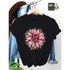 Women'S Black T-Shirt Short Sleeve, Round Neck, Casual Summer Top, Stretch, Muscle Fit, Graphic Print, Crew Neck, Regular Fit, All Seasons