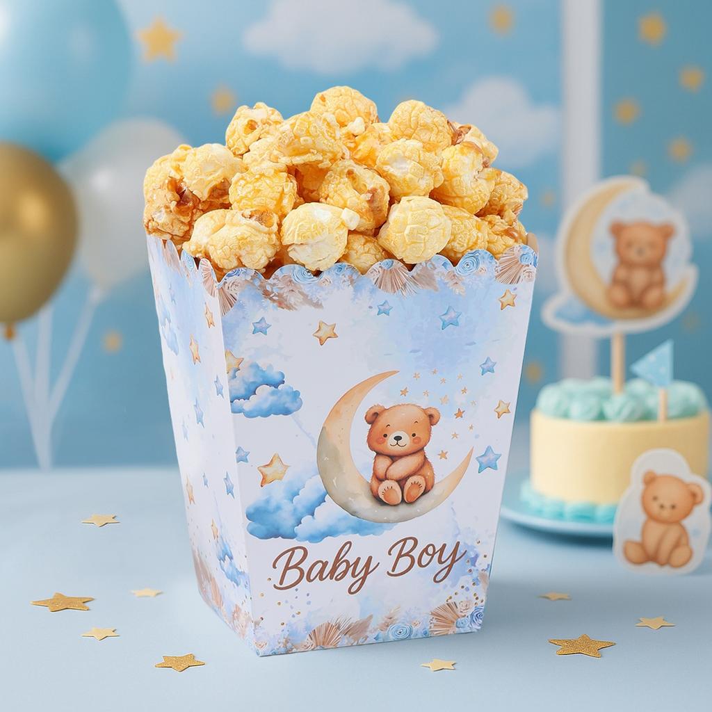10 Stück Blaue Bären Popcornbox Glückliche 1. Geburtstagsparty Dekoration Kindergeschenke Geschenk Snackbox Kleiner Bär Thema Babyparty Zubehör