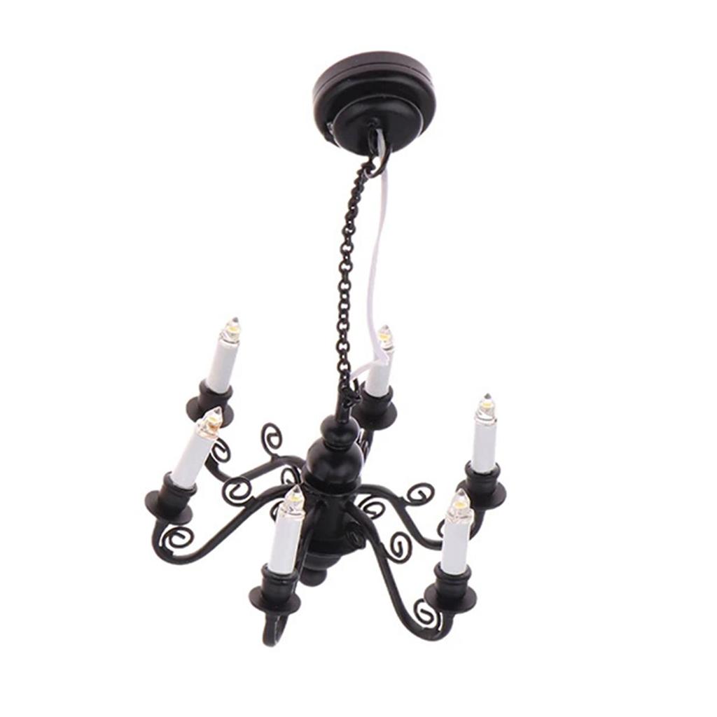 1/12 Scale Six Head Ceiling Lamp Miniature Dollhouses Chandelier Lamp for Living Room Display Landscaping Accessories