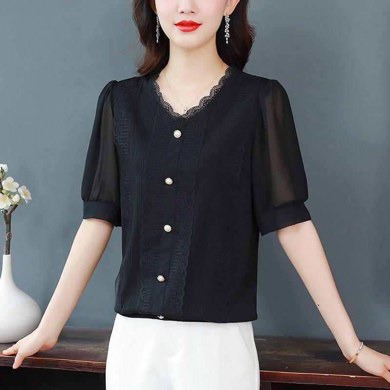 

Лето-Осенние универсальные шифоновые пуловеры с темпераментом для женщин, новая офисная женская рубашка, футболка, топы 4XL чёрный