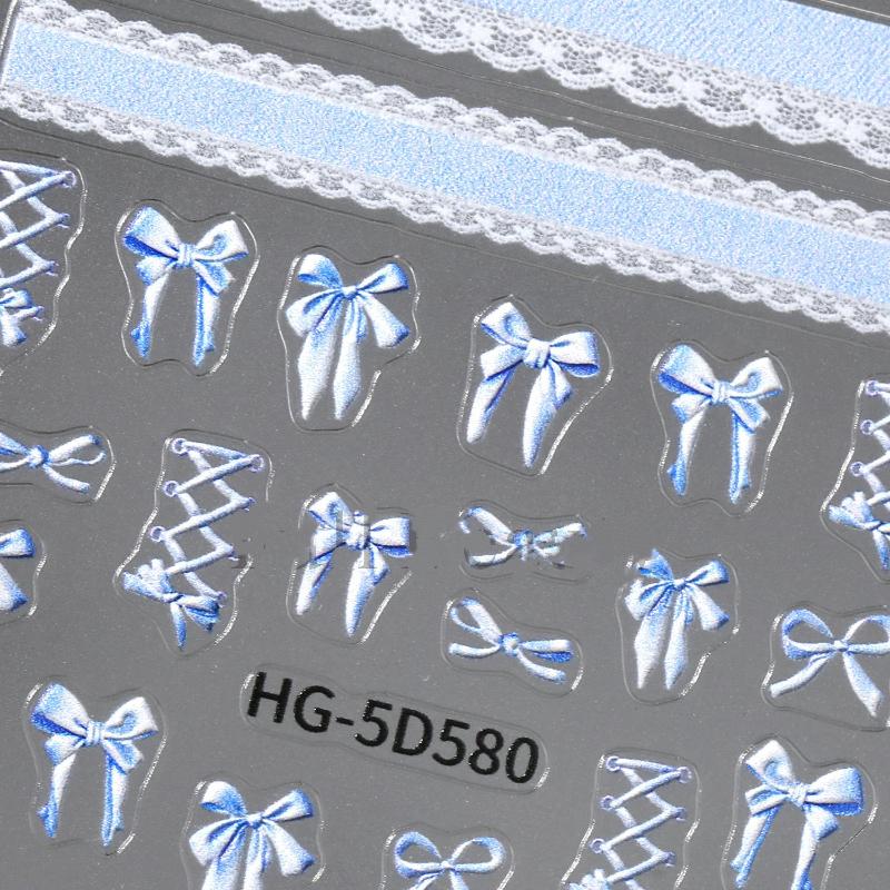 5D Ballet Bow Lace Embossing Self Adhesive Nail Art Stickers Shiny Charming Manicure Decals Nail Supplies