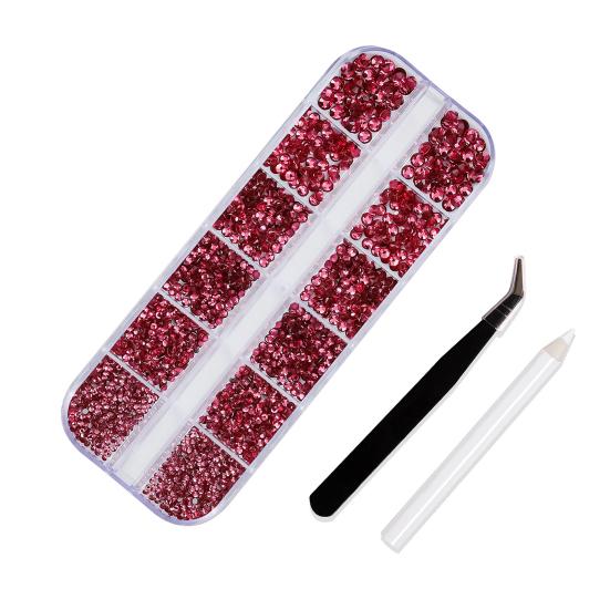 1 Set 12 Grids Nail Art Rhinestone Kit with Storage Box Drill Pen Tweezers Glass Flatback Rhinestone DIY Nail Design Crafting Decoration Fake Gems