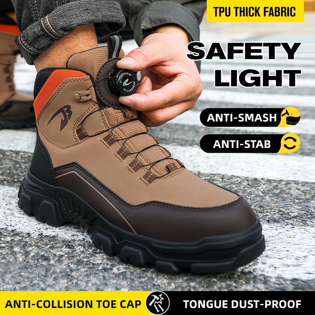 New High top Rotating Button Safety Shoes Men Indestructible Work Shoes Puncture-Proof Protective Shoes Steel Toe Work Boots
