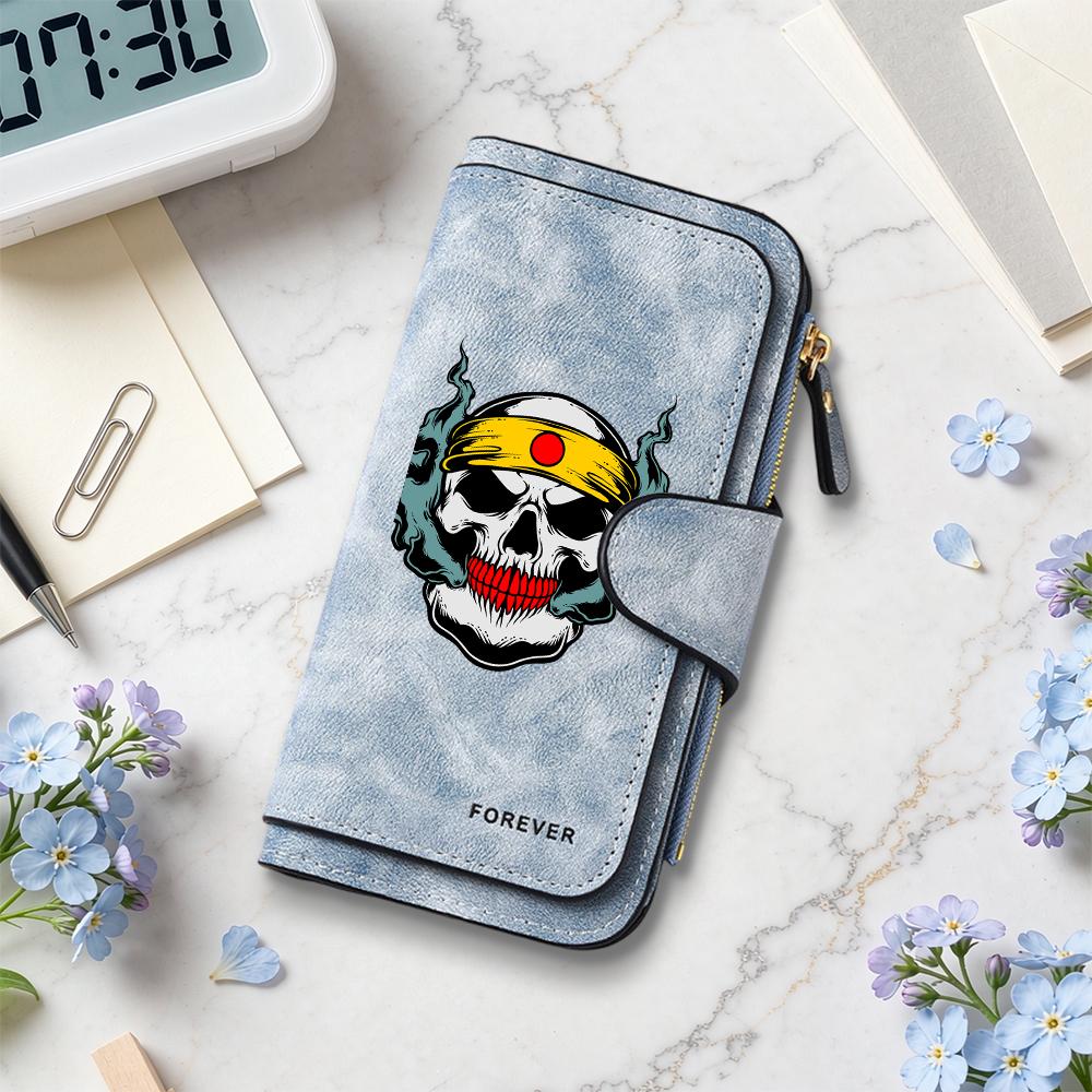 Gothic Skull Print Wallet Casual Portable Multi Card Slot Vintage Long Purse