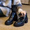 Fashion Women Thick Heel Ankle Boots 2026 Autumn Winter Elegant Back Zippers Lace Up Shoes Modern Leather Short Botas Para Mujer
