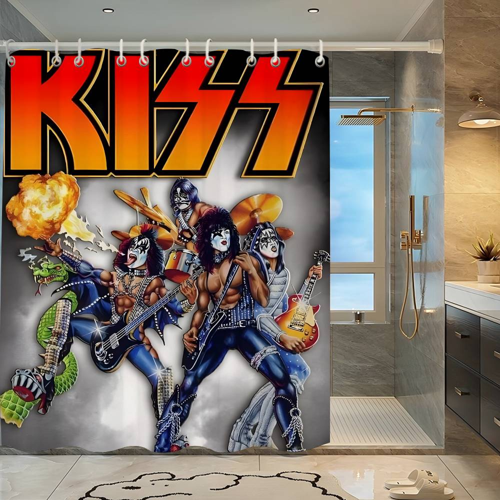 Duschvorhang mit K-Kiss-Bandmuster, blickdicht, wasserdicht