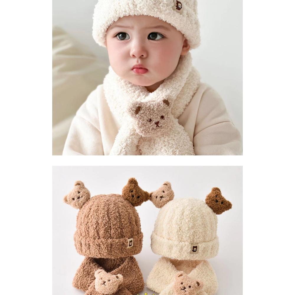 21 Colors Baby Hat Autumn and Winter Plush Scarf Two Sets, Baby Boys and Girls Bear Cute Warm Thickened Toddler Hat
