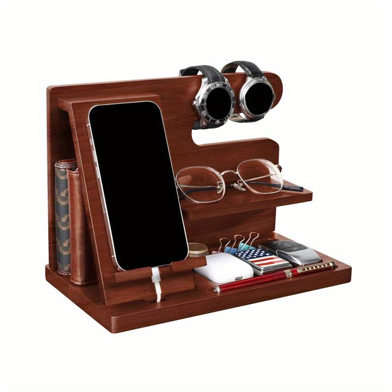 27.8*19.6*6.1cm1Stk Nachttisch Telefonständer aus Holz, Schlüssel&Uhr&Brille &Geldbörse Multifunktionale Aufbewahrungsstation Halter Ständer, Geburtstagsgeschenk für Männer.