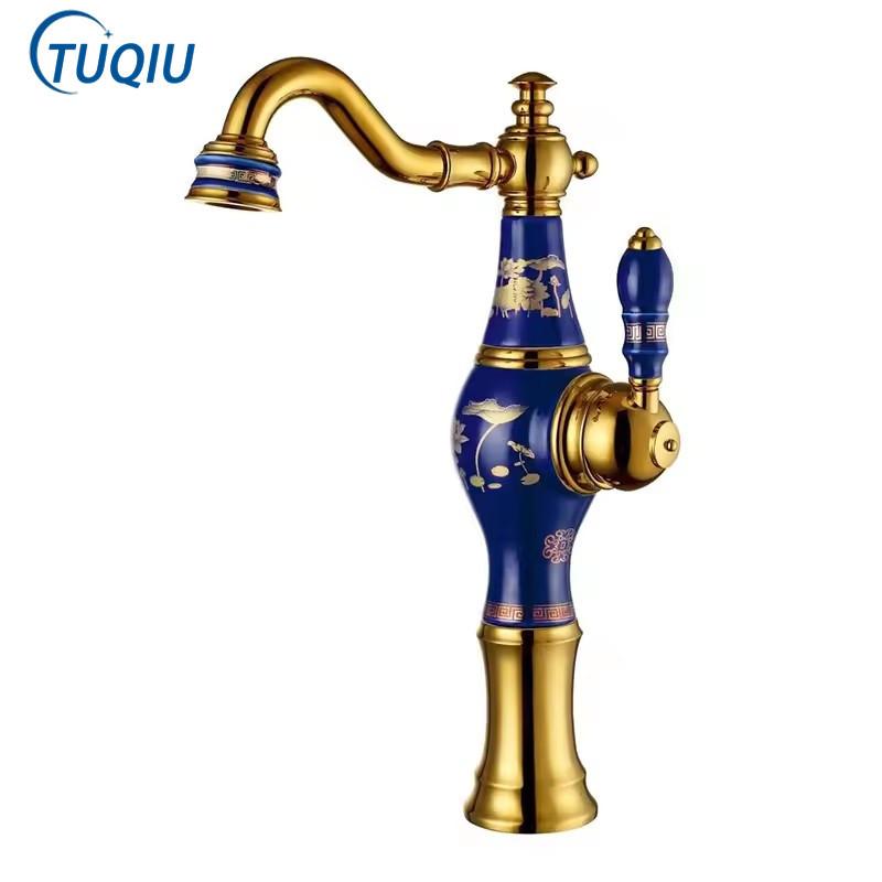 Rose Gold Bathroom Faucet Brass and Ceramic Gold Basin Faucet Deck Mounted Bathroom Water Tap Hot & Cold Mixer Tap Sink Faucet
