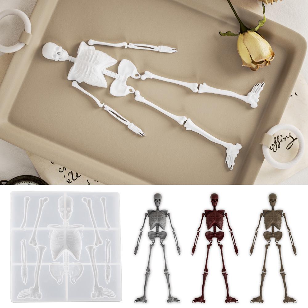 Poppy Halloween Skull Body Stand Silicone Mold for DIY Epoxy Resin and Plaster Ornaments