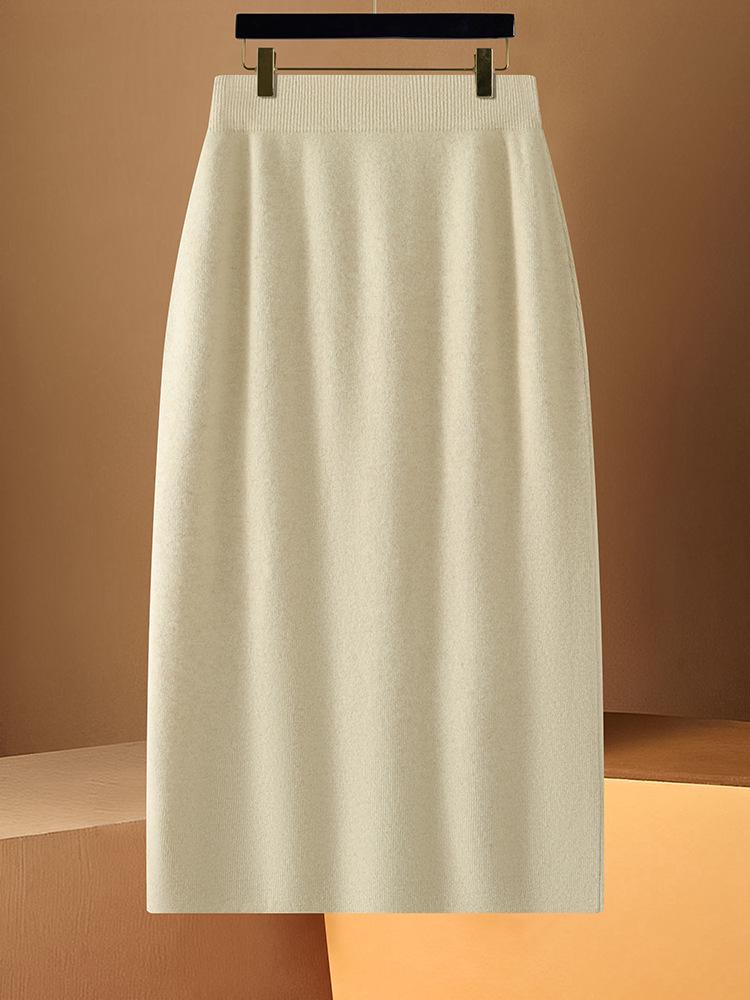 Women's High-Waist 100% Wool Knit Midi Bodycon Skirt - Autumn/Winter Collection