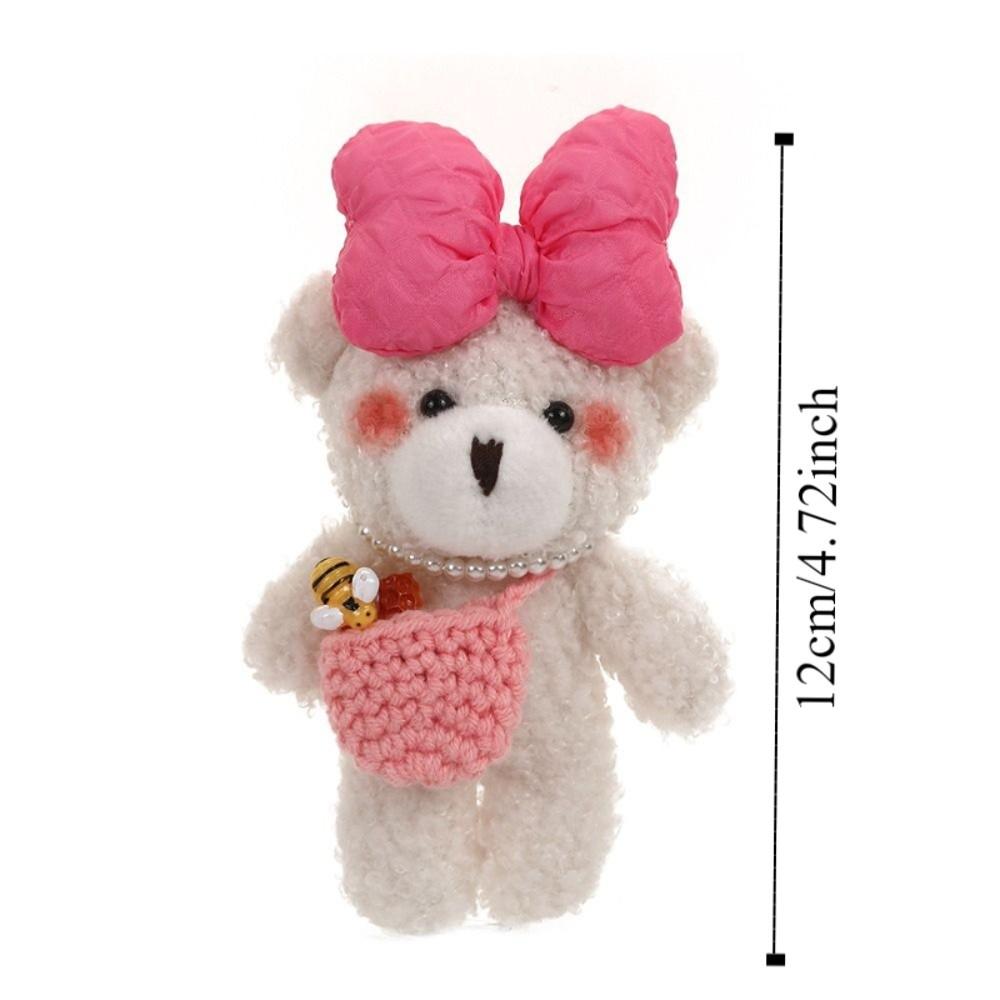 Furry Bear Plush Toys Pendant Bag Accessories Soft Plush Bear Toy Bowknot Bear Keychain Gift