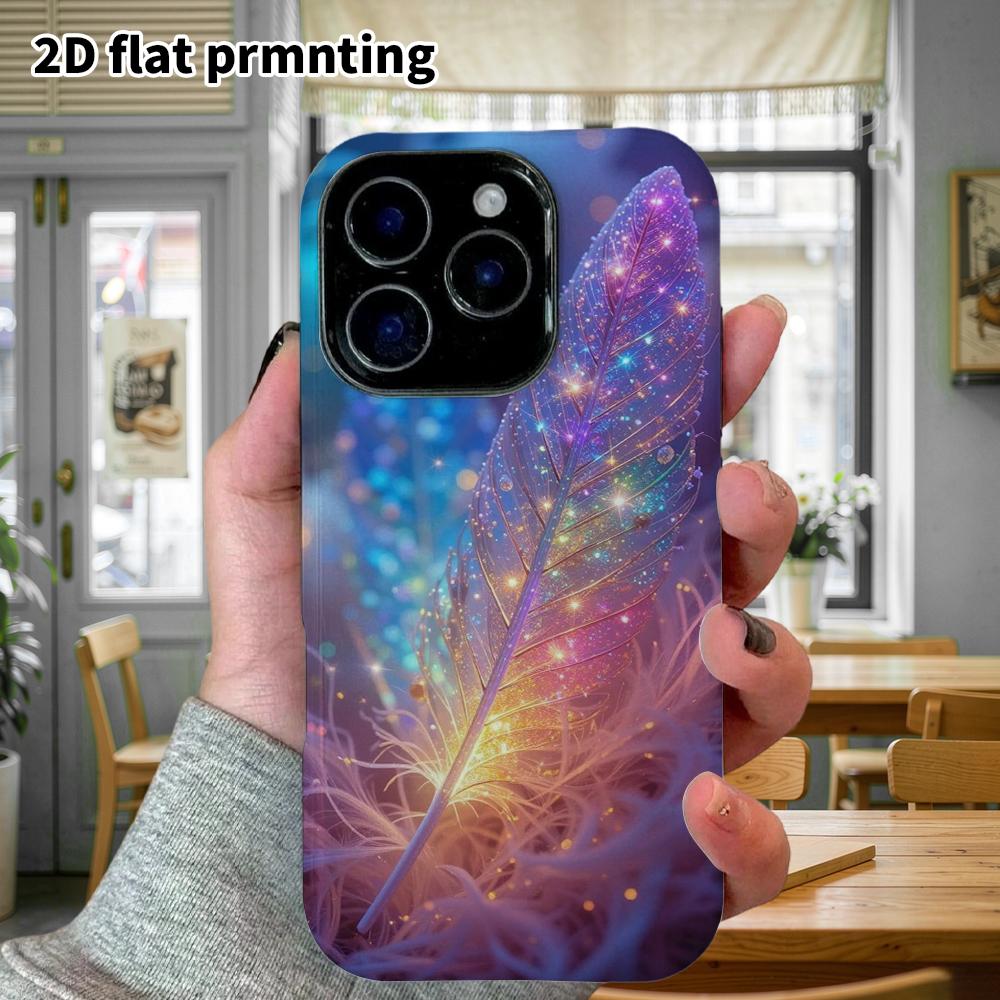 Phone Case: 2D Flat Design Suitable for iPhone 18, 17, 16, 15, 14, 13 Pro Film Protective Case, Couple Style, Starlight Feather, Christmas and Hallowe