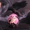 Halloween Home Decoration Gothic Crow Lamp, with Purple Light Ball, Resin Night Light, Matte Black Statue USB Powered Dark Style for