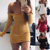 Cotton Solid Color Bodycon Dress With Long Sleeve And High Waist For Women