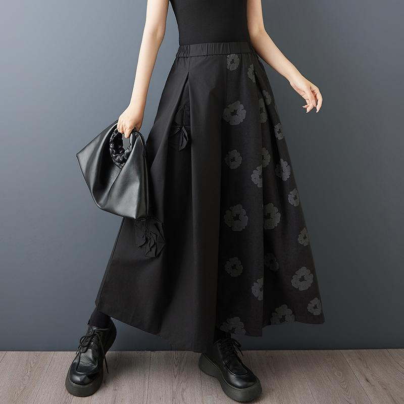 DIMANAF 2026 Plus Size Women New Long Pants Black Floral Loose Trousers Big Size Casual Spring Summer Bottoms Skirts