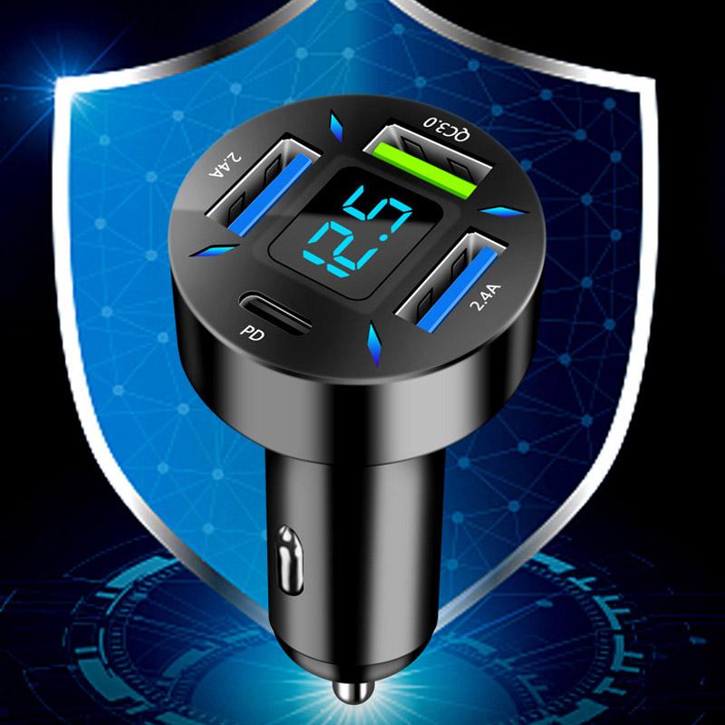4 Ports Usb Car Charger Fast Charging Pd Quick Charge 3.0 Usb C Car Phone Charger Adapter For Iphone 13 12 Xiaomi Samsung