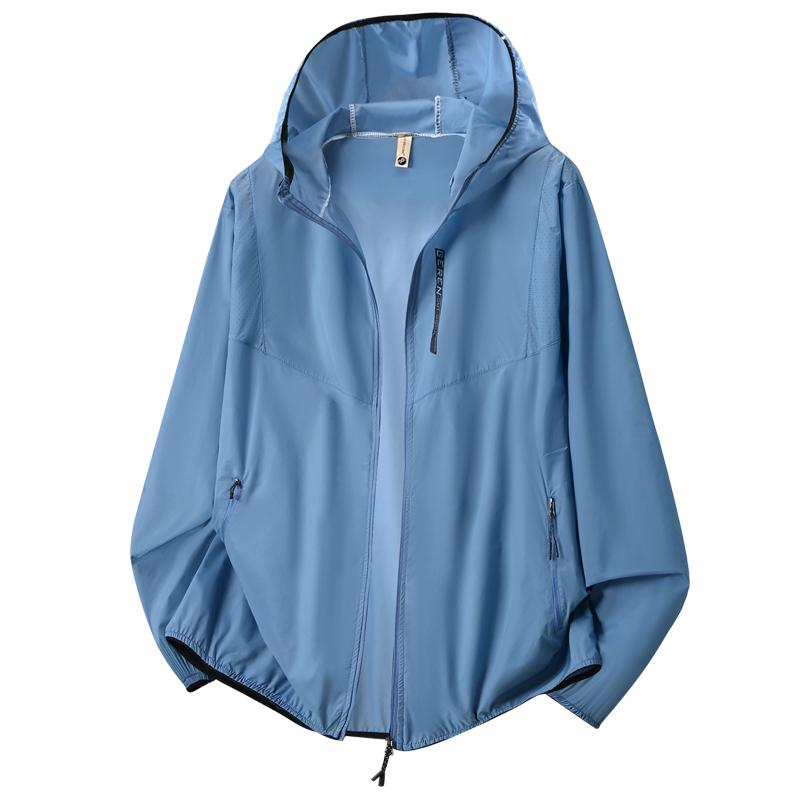 Plus Size Men's Breathable Sun Protection Hoodie, Elastic Fabric Casual Jacket (6XL-12XL)