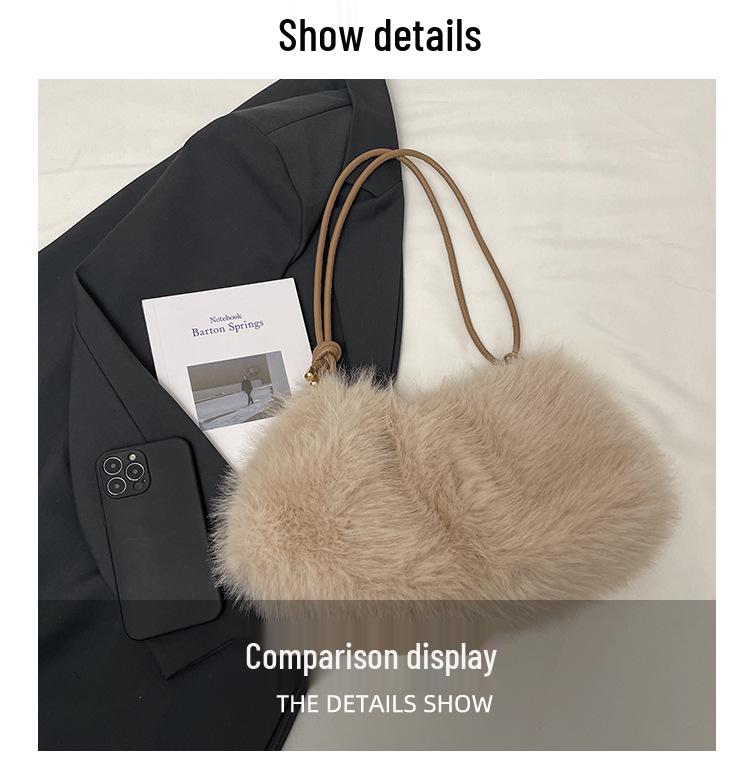 Geantă de umăr crossbody de pluș toamnă/iarnă: Geantă de umăr elegantă, unică, cu textură de nișă