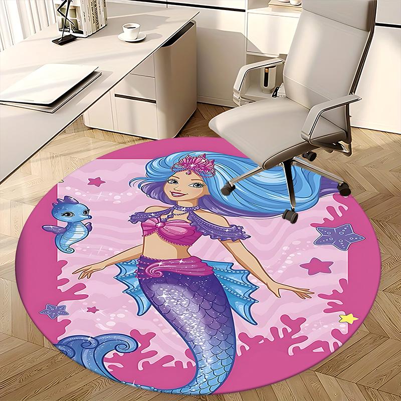 Mermaid Chair Mat Round Carpet for Home Decor, Office Use, Bedroom & Living Room Gift Idea0391b