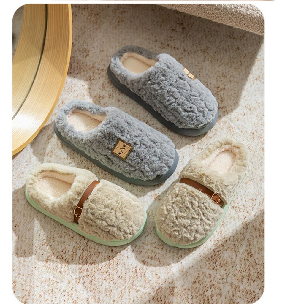 Wear Resistant, Anti Slip, Lightweight Plush Slippers with Warm and Thick Soles for Couples, Home Warming Cotton Slippers In Winter