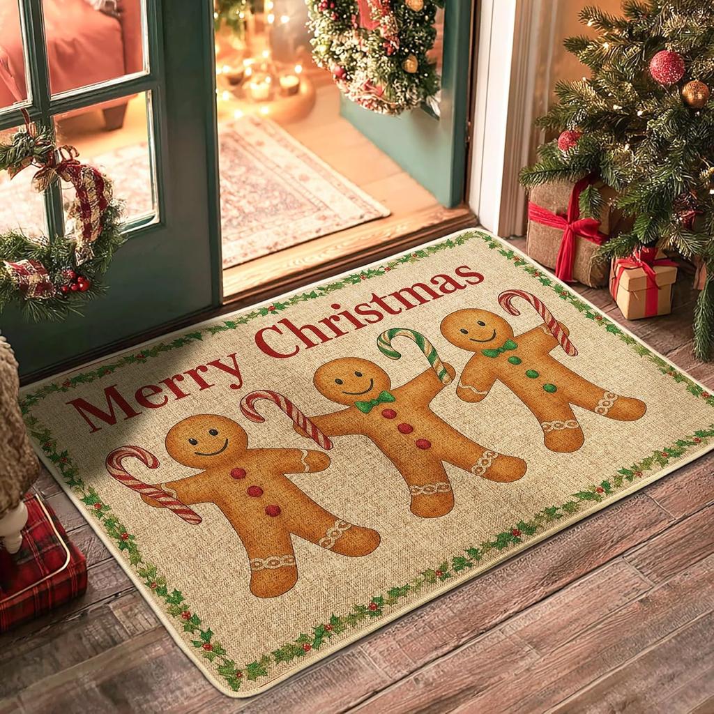 VIKAMA Gingerbread Man Door Mat Christmas Winter Decorative Indoor Outdoor Entrance Carpet Porch Balcony Floor Mat
