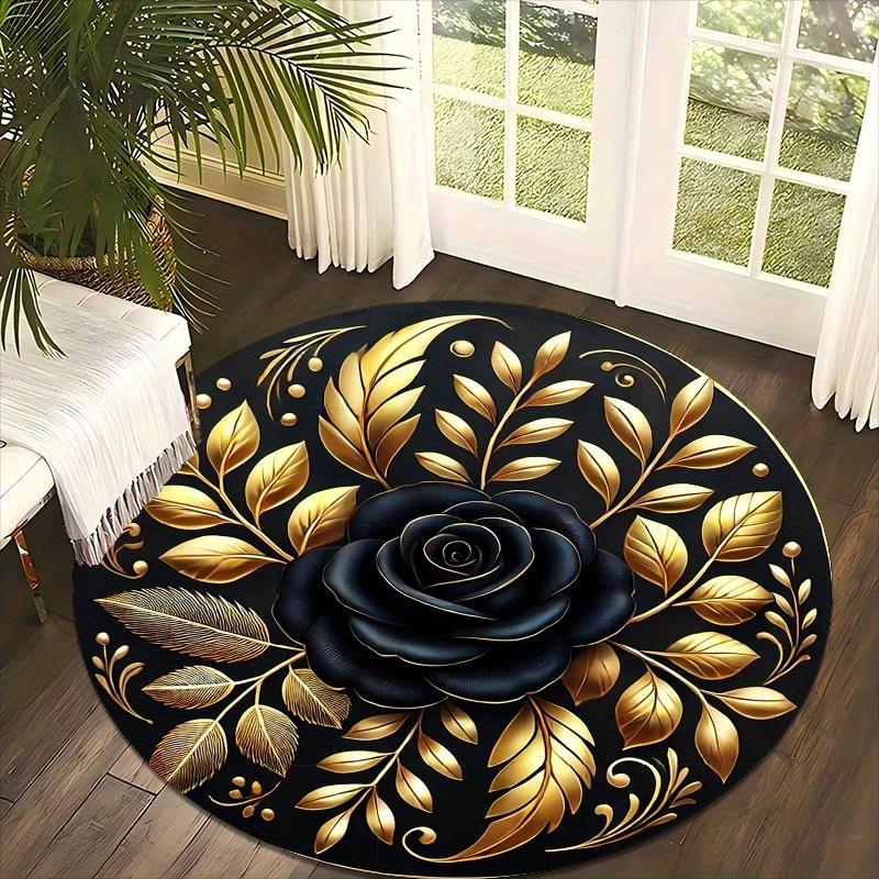 Beautiful Golden Leaves Flannel-printed Round Floor Mats Are Slip-resistant Suitable Living Room Bedroom Terrace Garden Carpets