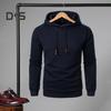Men Fall Winter Hoodie Solid Color Drawstring Long Sleeves Jacquard Design Hooded Elastic Cuff And Hem Thin Daily Wear Casual Sport Top