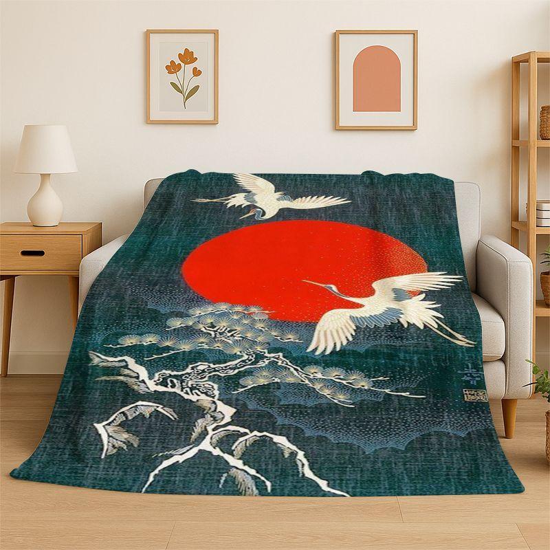 Classic Chinese Elements Style Flannel Blanket Soft Warm Throw Blanket for Bedroom Living Room Bed Travel Camping Picnic Cover